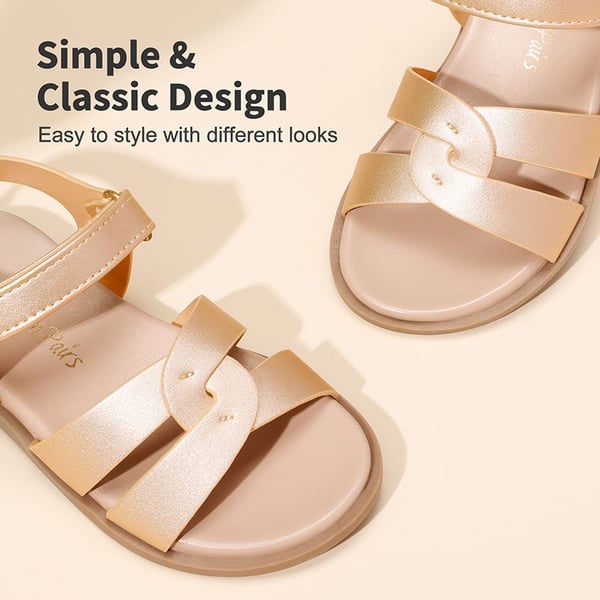 Girls Ankle Strap Strappy Flat Sandals - GOLD PU - 2